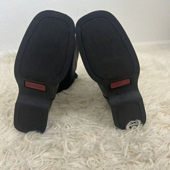 Bootalinos Vintage Women's Midcalf Black Block Heel Boots Leather Canvas Sz 7.5 - Picture 3 of 12